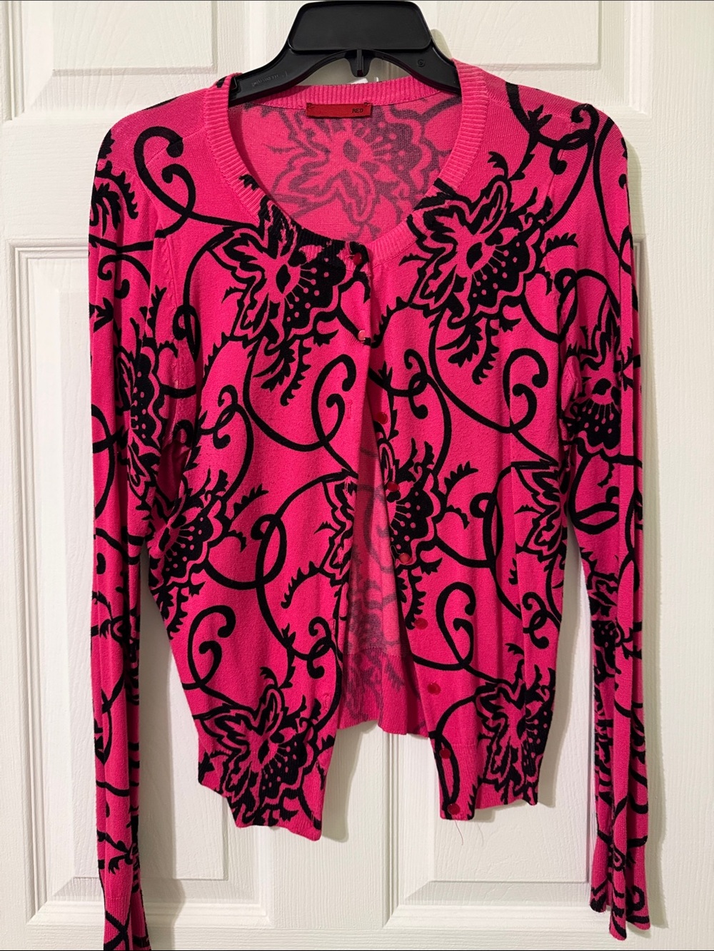 Red Pink and Black Floral Cardigan Sweater